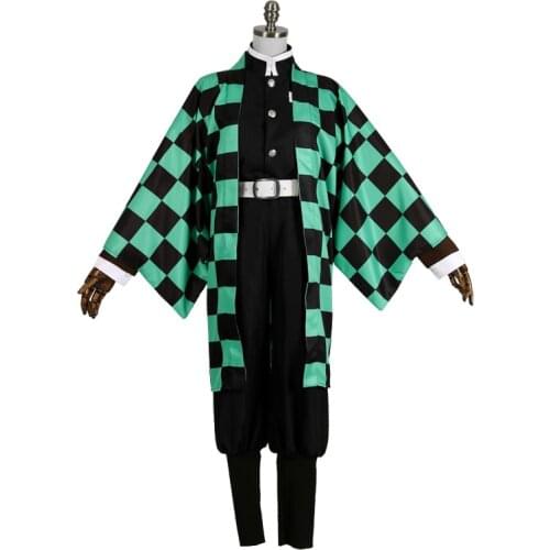 Hot New Anime Demon Slayer: Kimetsu no Yaiba Cosplay Kamado Tanjirou Japanese Cosplay Costume Clothes+Leggings+Earrings+Belt