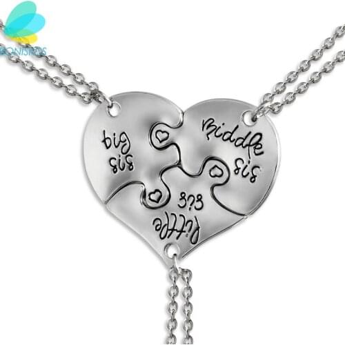 Boniskiss HOT Selling Heart Necklace 3pcs Heart Necklace Sister Necklace Women Hearts Pendant Alloy Name Jewelry