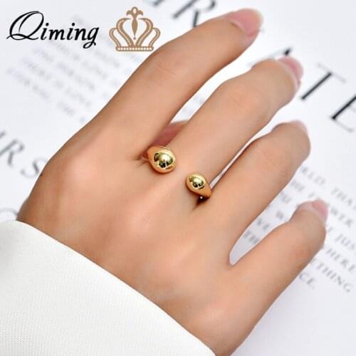 QIMING Trendy Round Geometric Rings For Women Golden Color Finger Pinky Ring Dainty Jewelry Anniversary Korean Gift