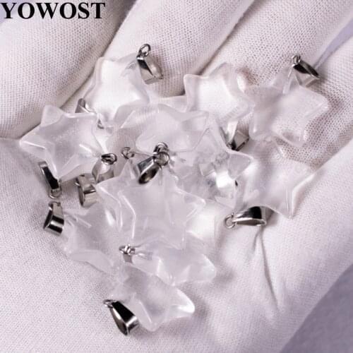 Wholesale 10Pcs/Lot Fashion Assorted Natural Stone White Quartz Dangle Star Beads Charms Pendants For Jewelry Making QV0011