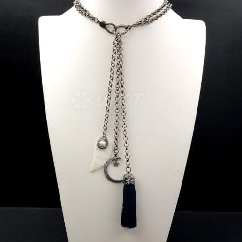 WT-NV172 WKT Wholesale New Style Crescent Feather ShapeTassel Pendant Necklace Rhinestone Pave Fashionable Jewelry