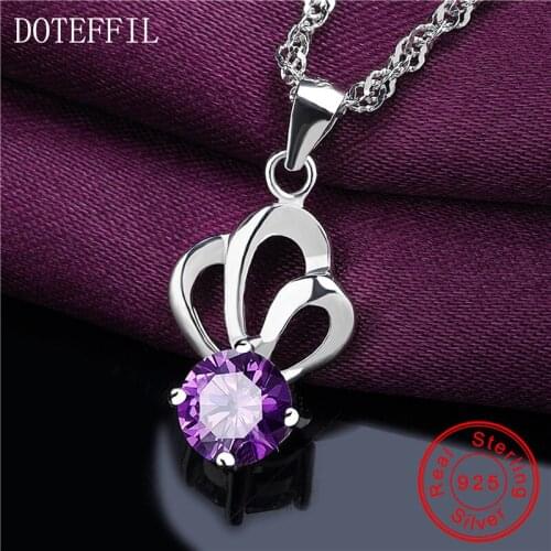 925 Sterling Silver Necklace Women Fashion 6mm Zircon Pendant Necklace High Quality Charm Silver Jewelry