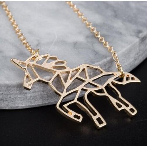 Stainless Steel Horse Pendant Necklace for Girls Women Punk Jewelry Accessories Origami Animal Unicorn Necklace Men Collier