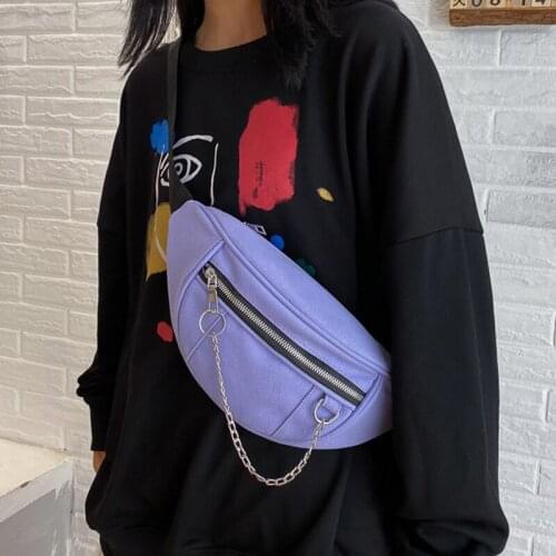 New Women Chain Waist Bag Ladies New Designer Canvas Fanny Pack Fashion Travel Money Phone Chest Banana Bag Female