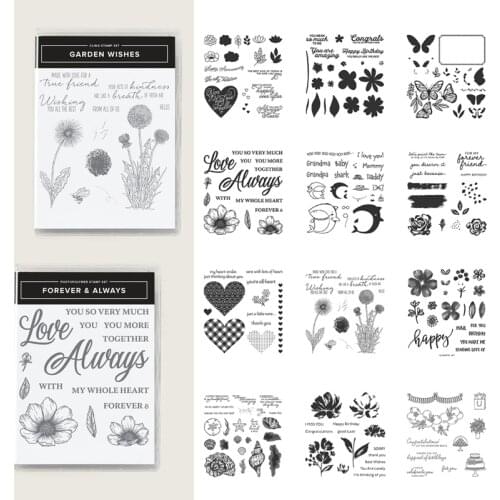 Clear Stamps Cutting Mold for DIY Scrapbooking Flower Words Pattern Transparent Silicone Seals Christmas Card Paper Craft Making