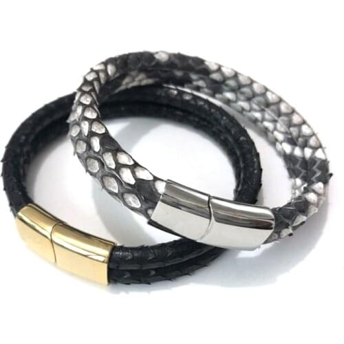 Dropshipping 5mm Genuine Python Skin leather with Stainless Steel Buckle Bracelet Bangle for Men Women Gift