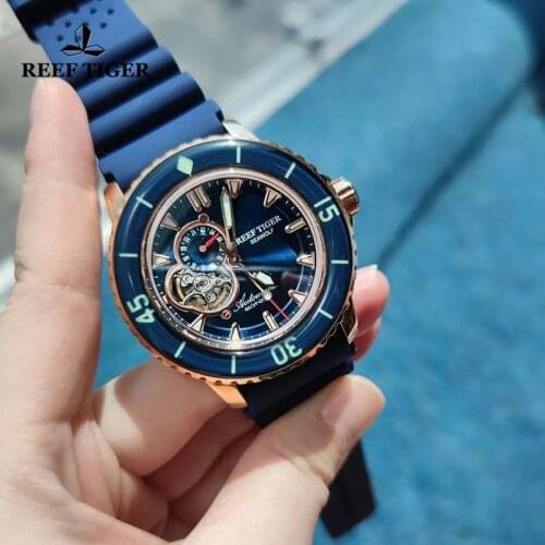 Reef Tiger/RT Super Luminous Waterproof 200M Diving Mechanical Watch Rubber Strap Sapphire Glass Men Sport Automatic Watches