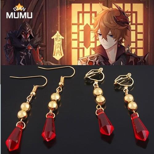 Hot Game Genshin Impact Tartaglia Earrings Cartoon Figure Cosplay Genshin Childe Earring Fashion Jewelry Accessories Gift