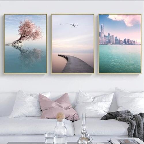 Nordic Modern Home Decor Minimalist Romantic Sea Landscape Paintings Unframed 3 Panels Wall Art Canvas Prints