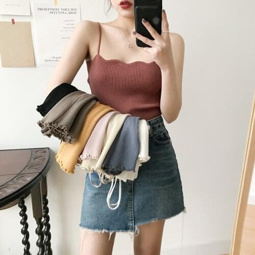 Sexy Knitted Camisole Summer Thin Sleeveless Solid Color Basis Tank Top 2021 Women Korean Style Chic Bodycon Slim Sling Vest
