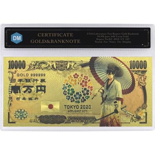 Japan Gold Banknote Tokyo World Flags Comics Cartoon Card Japan Souvenir Anime Gold Plastic Cards for Collection Drop Shippong