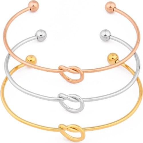 3 Colors Tie Knot Stainless Steel Bracelet For Women Rose Gold Color Fashion Bangles As Birthday Gift Jewelry Wholesale