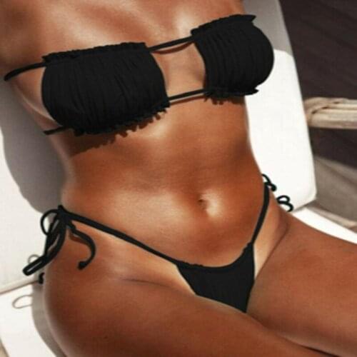 Women Swimsuit Sexy Bikini Set Low Waist Bathing Suit Solid Bikini Backless Swimwear Female Brazilian Bikini