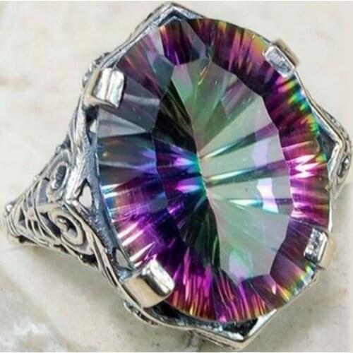 New Arrival Vintage Colorful Big Zircon Stone S925 Sterling Silver Color Rings for Women Wedding Engagement Ring Fashion Jewelry