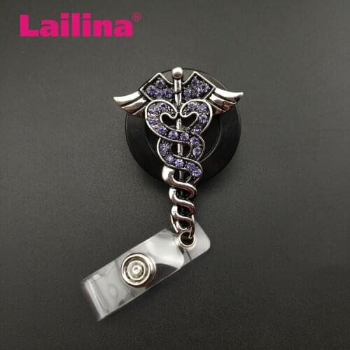 10pcs/lot Rhinestone Nurse Medical Symbol Retractable ID Badge Reel