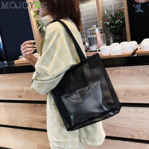 2Pcs/Set Womens Shoulder Handbags Clear Transparent Mesh Bags Two-piece Shoulder Messenger Composite Handbag