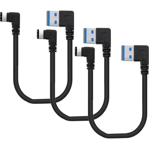 3 Pcs Short USB 3.0 Cable Type A Male to Type C USB Charger Cable,Double 90 Degree Right Angle 5 Pin 25CM Charger Cord