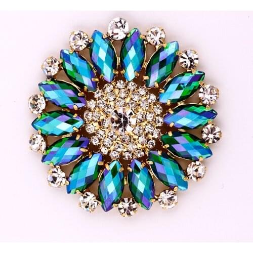 55mm Green AB Round Flower Sew On Rhinestone With Claw Metal Setting Rhinestone applique Buttons For Party Dance clothes Shoes