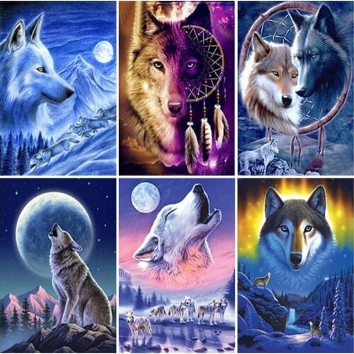 5D DIY Diamond Painting Wolf Animal Full Square Rhinestone Diamond Embroidery Picture Cross Stitch Kit Mosaic Home Decoration