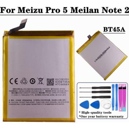 BT45A Pro 5 Phone Battery For Meizu Pro 5 Meilan Note 2 Smartphone Replacement Batteries 3100mAh High Capacity + Tools