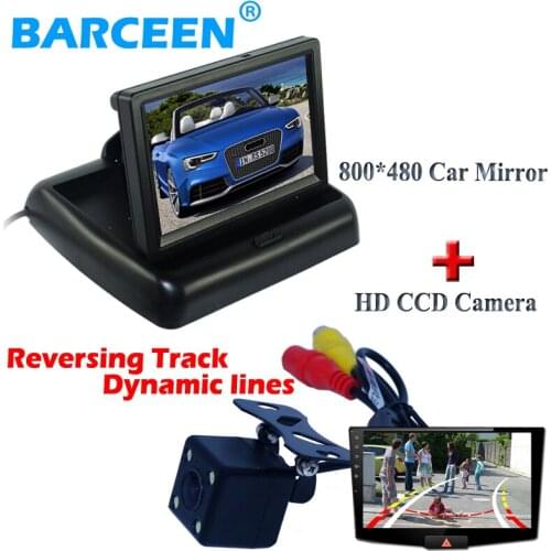 Plastic shell car backup camera bring the higest night vision and Dynamic track line with 4.3" LCD foldable car rear monitor