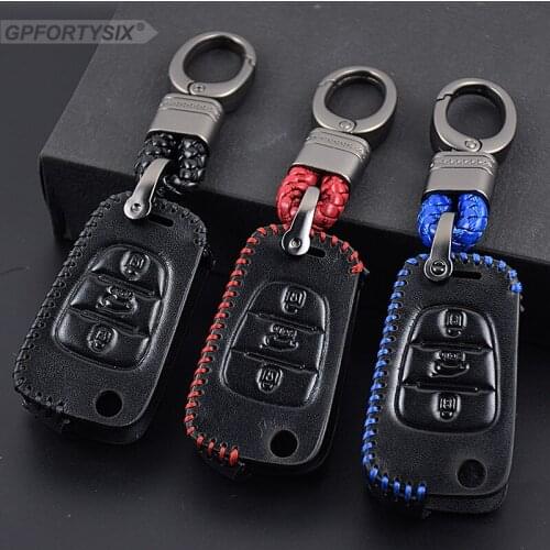 Genuine Leather car key fob cover case with keychain fit for KIA RIO K2 K5 Sportage Sorento Ceed Car Smart Key Auto Accessories