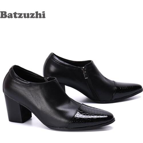 Batzuzhi 7.5cm Heels High Fashion Leather Men Boots Pointed Toe Ankle Boots Men Party and Wedding Footwear chaussure homme,38-46