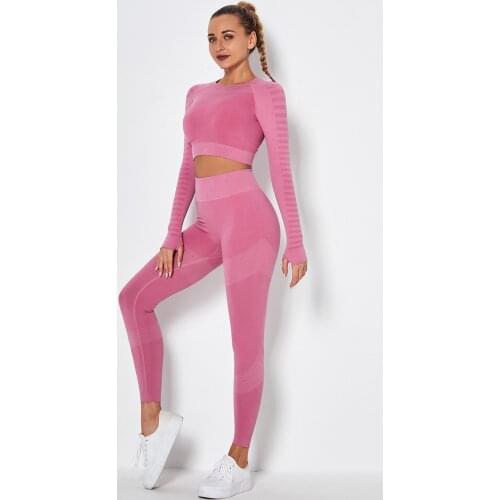 Vital Seamless Sport Suit Gym Women Tracksuit Clothing Women Long Sleeve Sportwear Fitness Leggings Cropped Shirts Sports Set