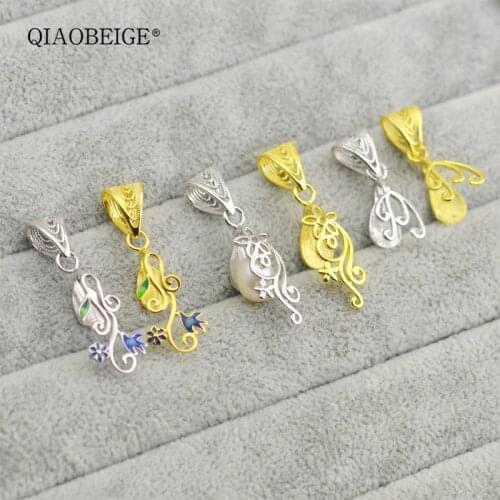 QIAOBEIGE leaf style 925 sterling silver pendant pearl necklace Settings Pendant Findings Pendant Mountings Women Accessories