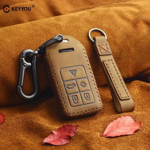 Genuine Leather Car Key Case Key Cover For Volvo S60 S80 V60 XC60 XC70 S60L V40 XC90 Car Keychain Remote Control Case 5 Buttons