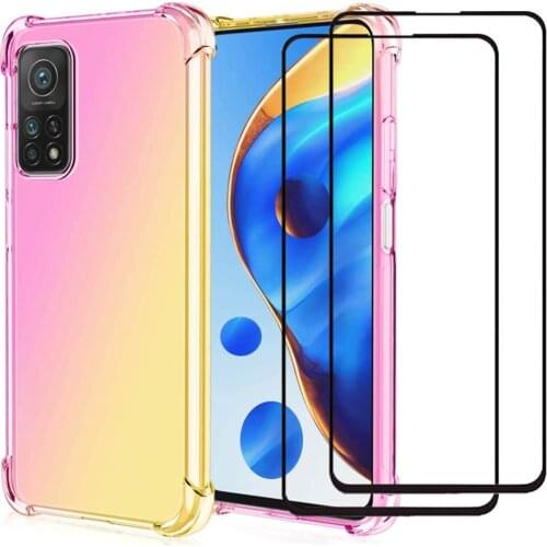 For Mi 10T/10T Pro 5G Lite Case with Tempered Glass Screen Protector Slim Fit Soft Anti-Scratch Shockproof TPU Gel Cover
