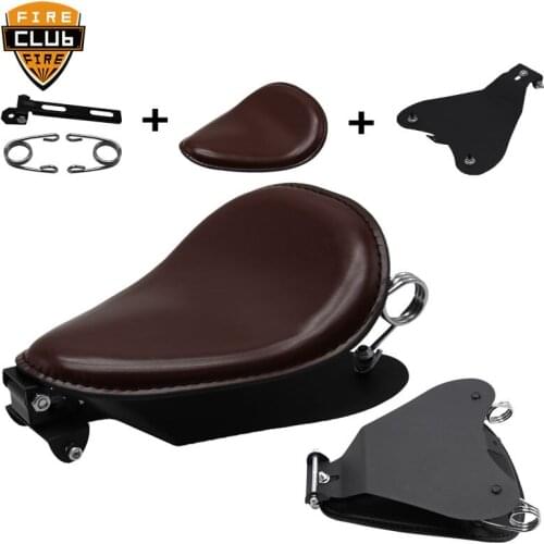 Black Vintage Motorcycle Leather Solo Seat Cover 3" Spring Swivel Bracket For Chopper Bobber Custom Universal