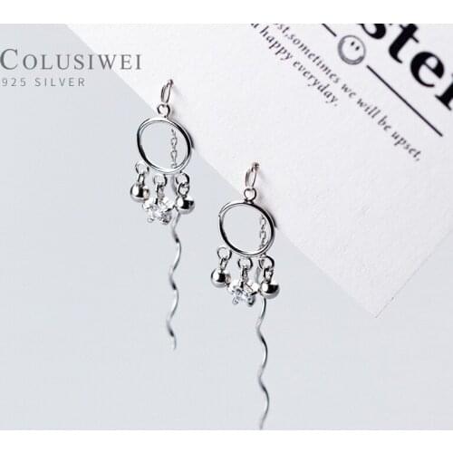 Colusiwei High Quality 925 Sterling Silver Round Beads Fashion Dazzling Star Long Chain Drop Earrings for Women Silver Jewelry