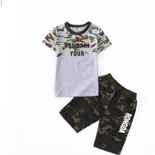 Children Clothing Set 4-16 Years Old Boys Suits Camouflage Summer Clothes Boy Short Sleeve T-shirt + Shorts Sport Suit Set