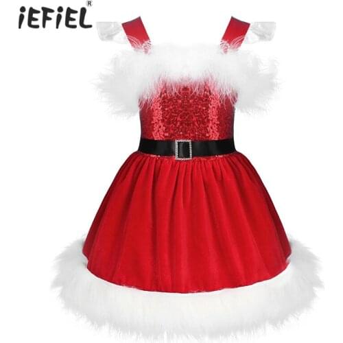 0-24M Baby Girls Christmas Party Dress Costume Sleeveless Tutu Dress Feather Trim Shiny Sequins Velvet Romper Dress Baby Clothes