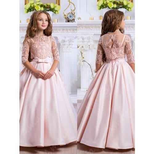 Flower Girl Dresses For Weddings Lace Appliques Sleeveless Sweep Train Girls Pageant Dress For Wedding Prom Kid Communion Gowns