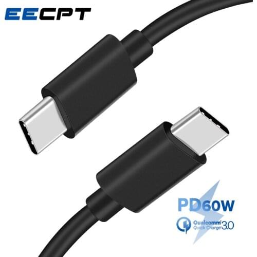 EECPT PD 60W USB Type C Cable to USB C Cable Fast Charging Quick Charge 4.0 Type-C Cable for Samsung S20 S10 Xiaomi MacBook Pro