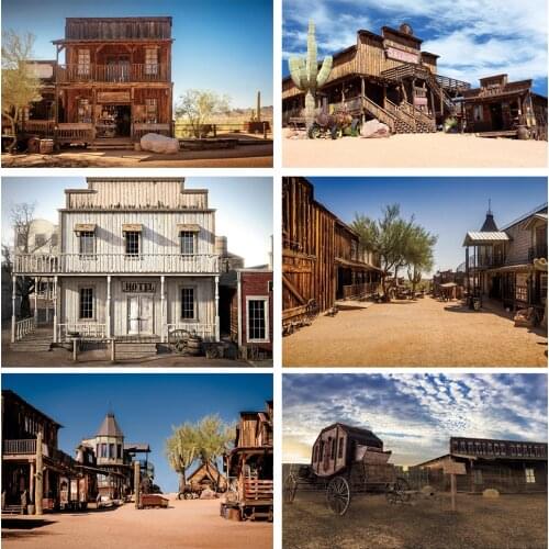 Laeacco Desert Cactus Old Wooden Saloon West Cowboy Wood Jar Street Home Decor Scenic Photographic Background Photo Backdrops