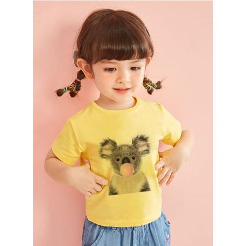 Latest Kawaii Round Neck Girls T-shirt Koala Panad Cute Bubble Blowing Printing Retro Boys T Shirt Aesthetics Kids Shirt Novelty