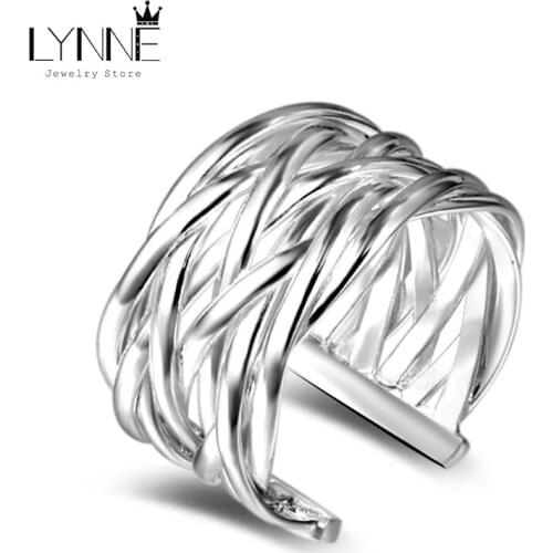 Hot Sale Vintage Silver Plated 10mm Twist Weave Design Rings Adjustable Ethnic Style Silver Color Finger Ring Women Jewelry Gift