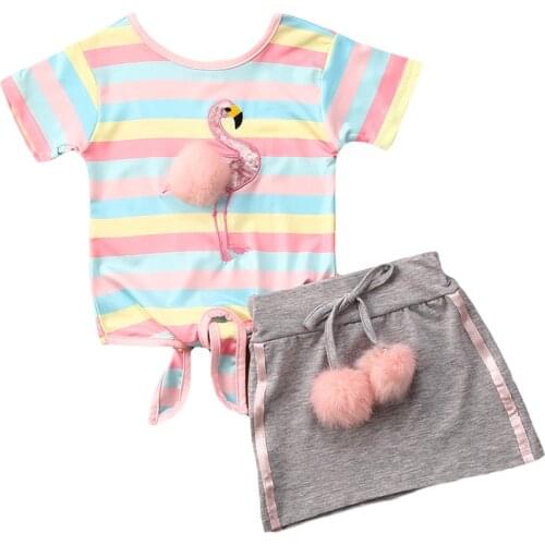2 PCS Baby Clothes Sets Toddler Rainbow Striped Princess Tops Kids T-shirt Girl Mini Skirt Outfits