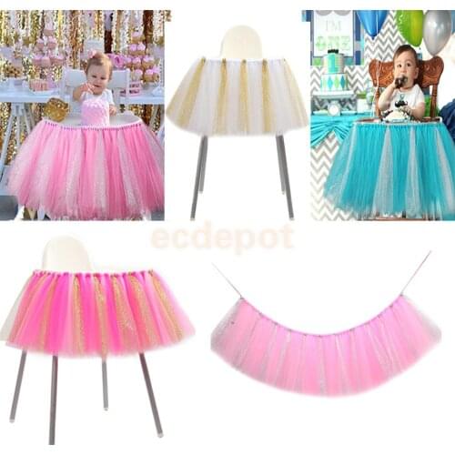 Creative Handmade Glitter Soft Tulle Tutu Skirt High Chair Decoration for Baby Birthday Party Baby Shower