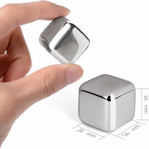 4/6/8 PCS Stainless Steel 304 Whisky Stones Ice Cubes in Package, Whiskey Cooler Rocks,Ice stone islande With Plastic Box