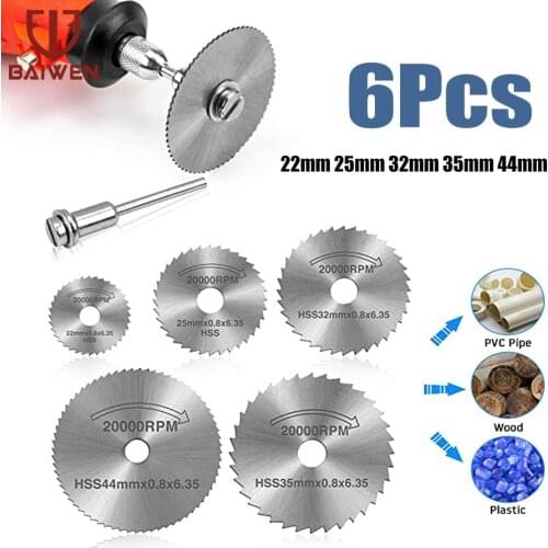 6PCS Mini HSS Circular Saw Blade Drill Rotary Tools Woodworking Cutting Discs For Metal Cutter Power Tool Mandrel Set