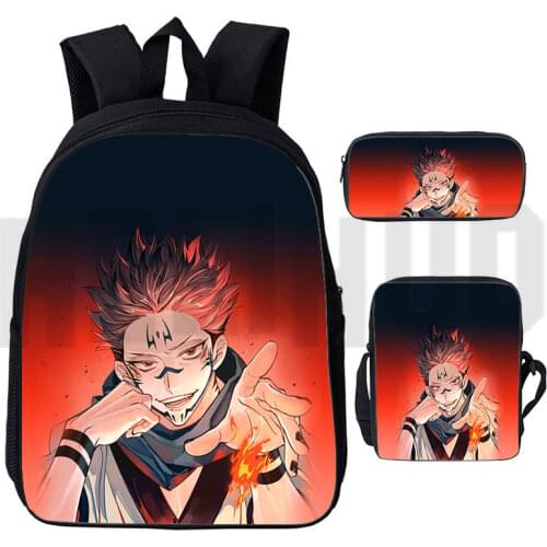 Mochila 3Pcs/set 3D Print Jujutsu Kaisen Backpack Men Canvas Zipper Rucksacks Notebook Shoulder Bag Schoolbag Women Cosmetic Bag