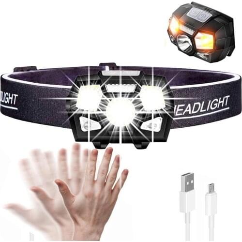 Powerfull Super Bright LED Headlamp USB Rechargeable Body Motion Sensor Headlight Camping Flashlight Headband Torch 5 Modes Lamp