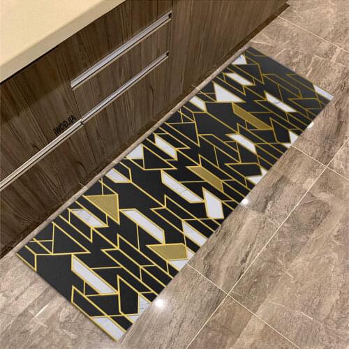 Geometric Print Washable Non-slip Kitchen Mat Modren Nordic Microfiber Long Carpet For Bedroom Bedside Kitchen Floor Decoration