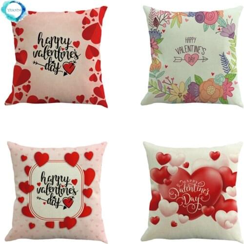 Flower Love Heart Print Pillow Case Decorative for Sofa Bed Car Cotton Linen Cushion Cover Home Decoration Pillowcase 45x45cm