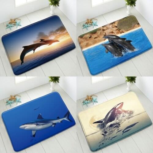 Ocean Animals Non-Slip Bath Mat Dolphin Shark Bathroom Floor Mats Bedroom Kitchen Doormat Absorbent Carpet Foot Pads Home Decor