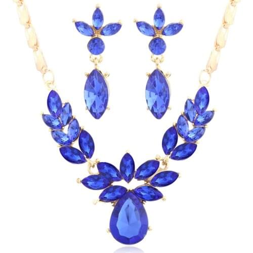 Luxury Female Crystal Leaf Jewelry Set Charm Gold Color Wedding Dangle Earrings For Women Dainty Rainbow Zircon Chain Necklace